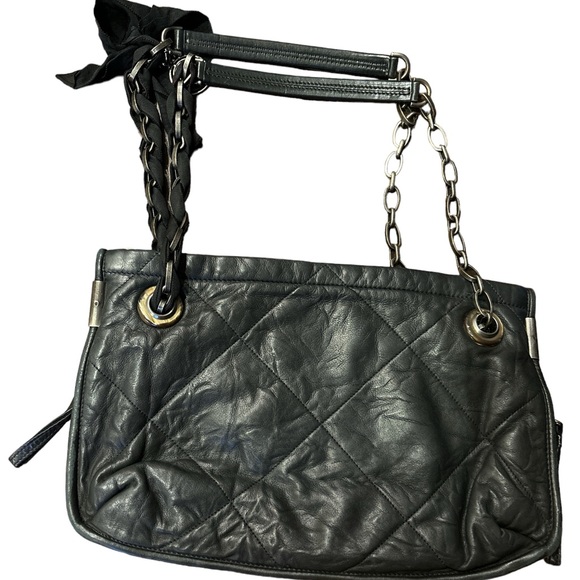 LANVIN Black Quilted Leather Chain Shoulder Bag - Picture 1 of 6